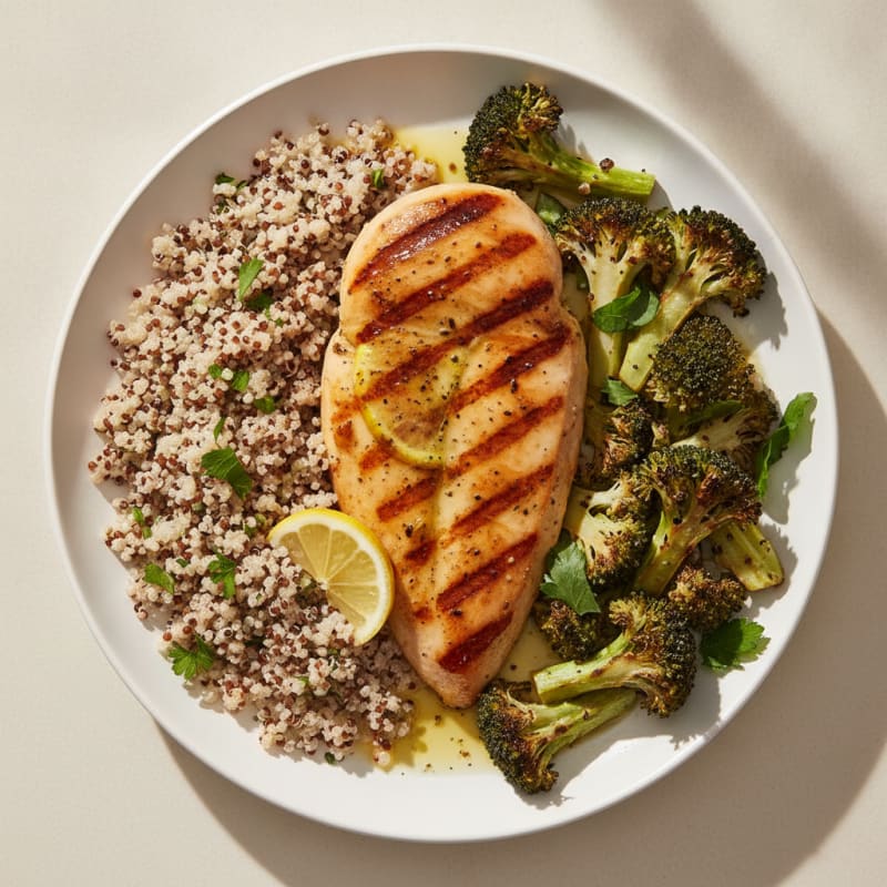Grilled Chicken Breast with Quinoa and Roasted Broccoli