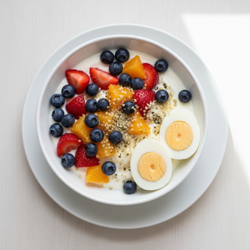 Greek Yogurt Bowl with Berries and Boiled Eggs