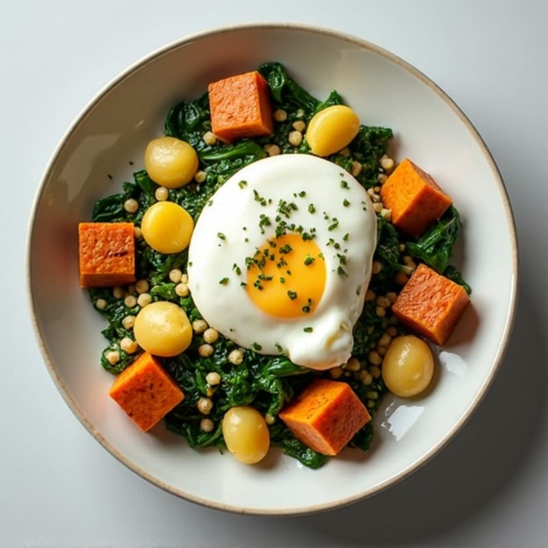Cottage Cheese Scramble with Spinach and Roasted Sweet Potato