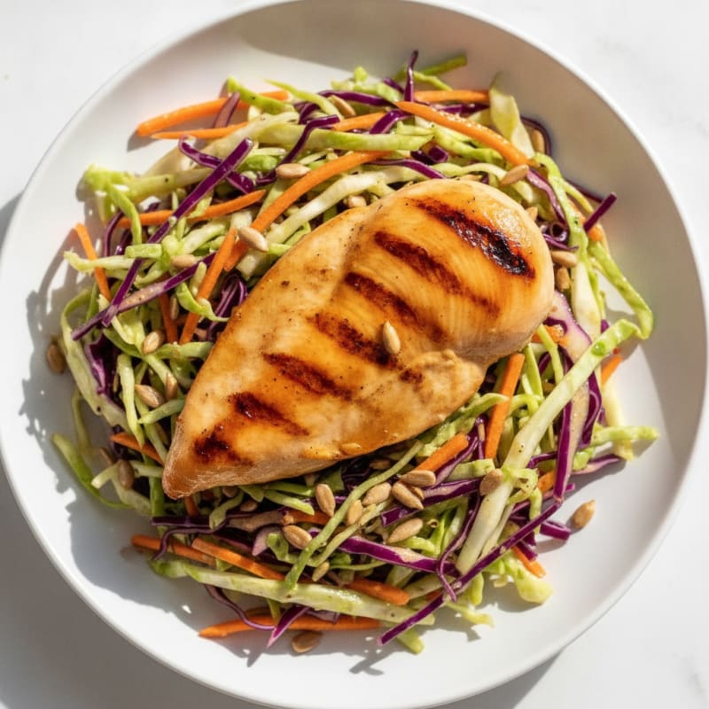 Grilled Chicken Breast with Crunchy Cabbage Slaw
