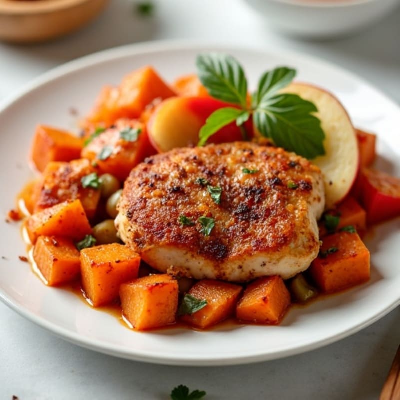 Baked Cinnamon-Spiced Chicken and Apple Sweet Potato Hash
