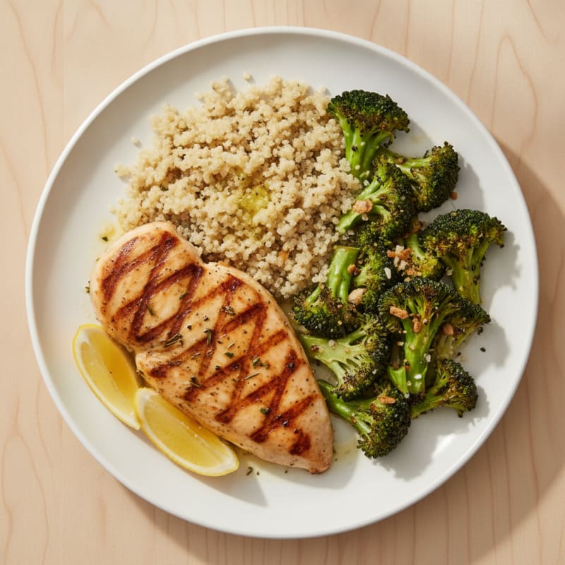 Grilled Chicken Breast with Quinoa and Roasted Broccoli