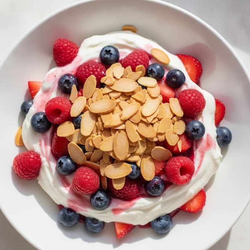 Greek Yogurt Protein Parfait with Mixed Berries and Almonds