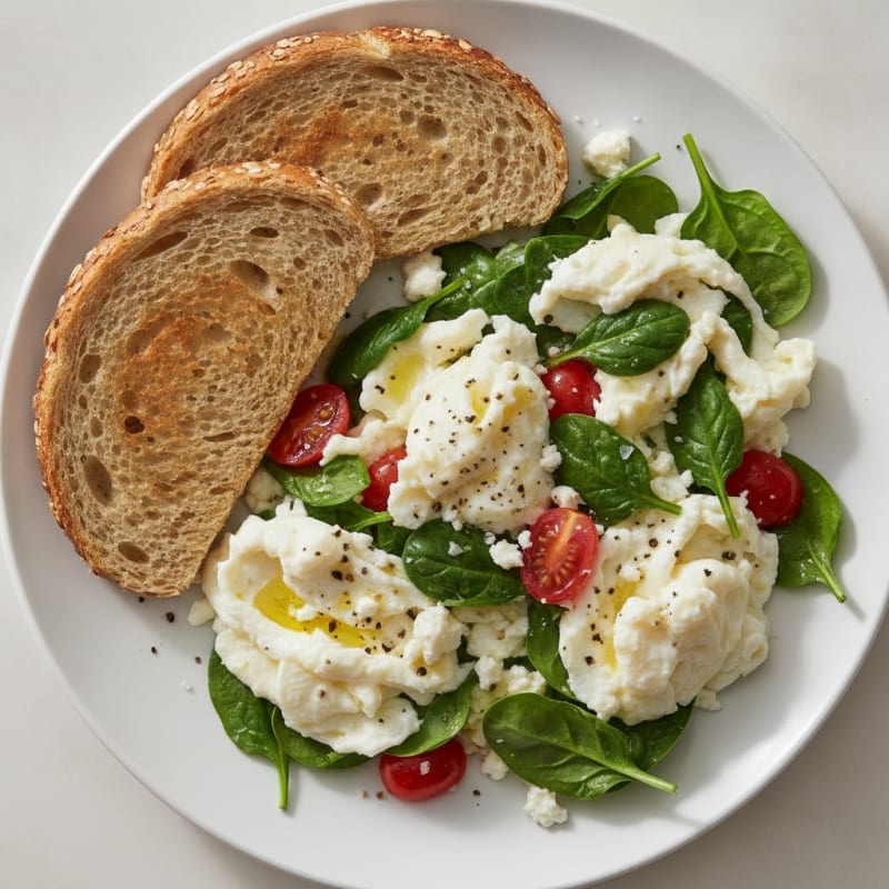 Fluffy Egg White Scramble with Spinach