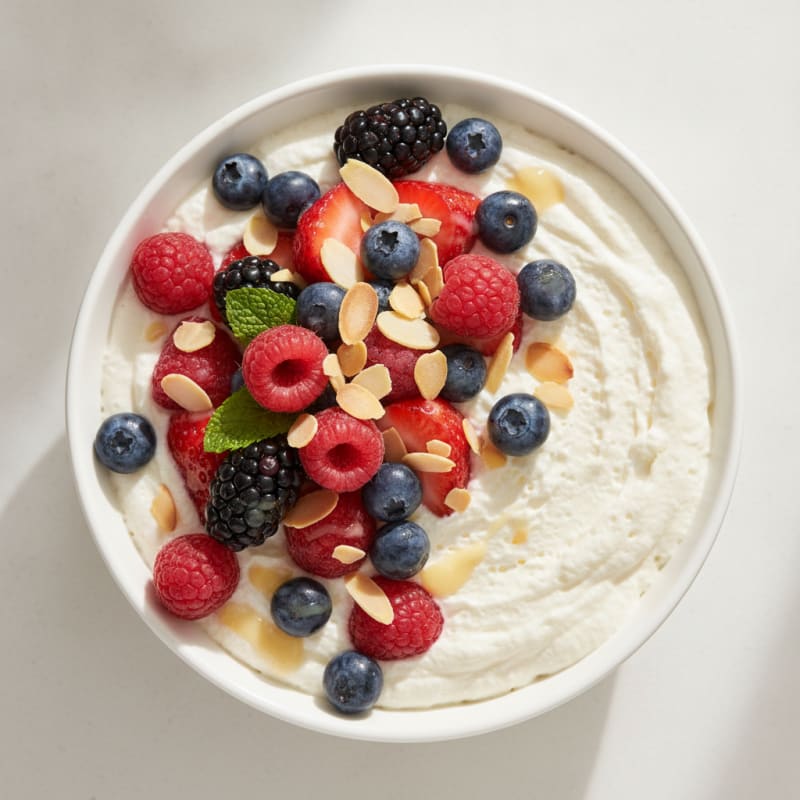 Greek Yogurt Protein Mousse with Mixed Berries