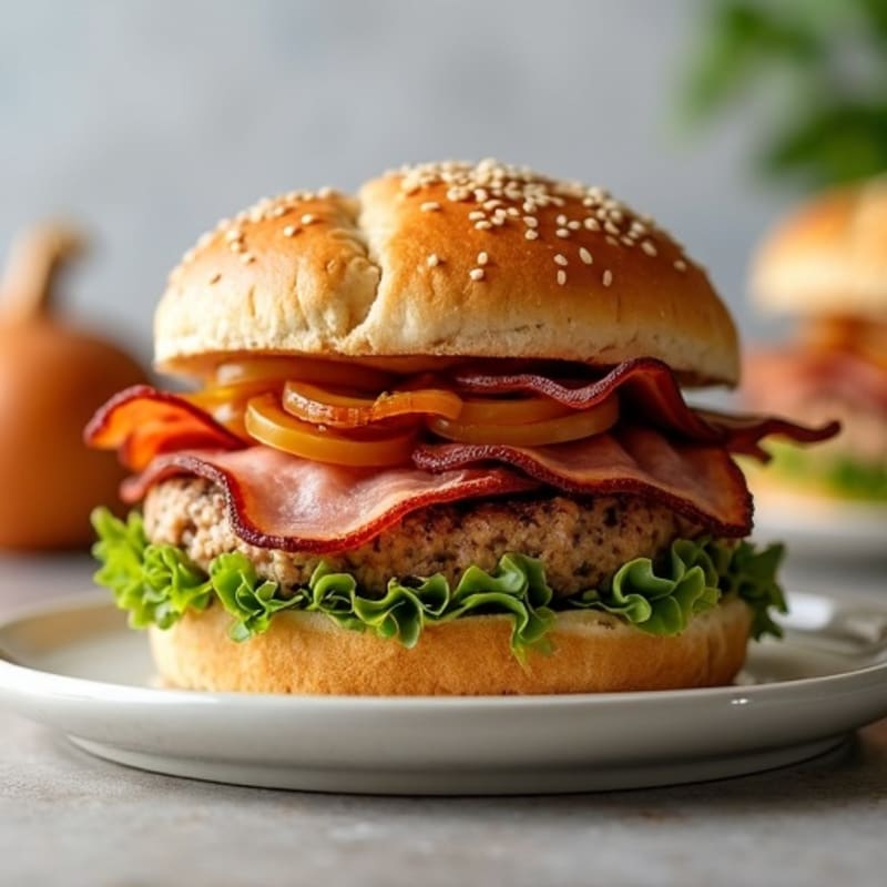 Lean Turkey-Bacon Burger with Caramelized Onions