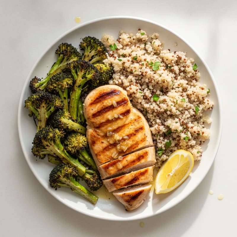 Grilled Chicken Breast with Quinoa and Roasted Broccoli