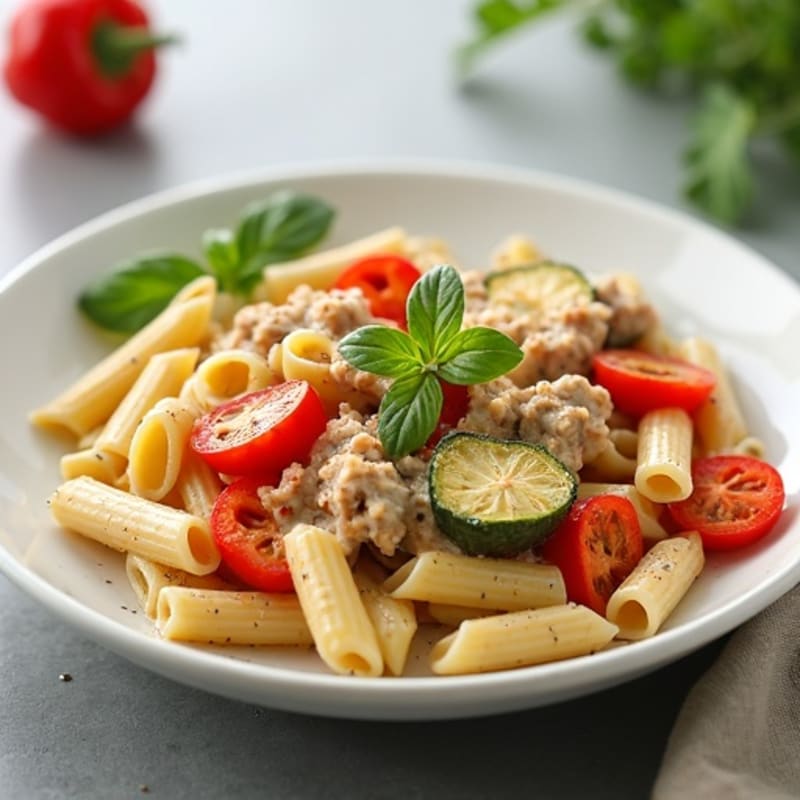 Creamy High-Protein Turkey Penne with Roasted Vegetables