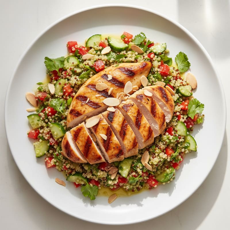 Grilled Chicken Breast with Crunchy Quinoa Salad and Lemon Vinaigrette