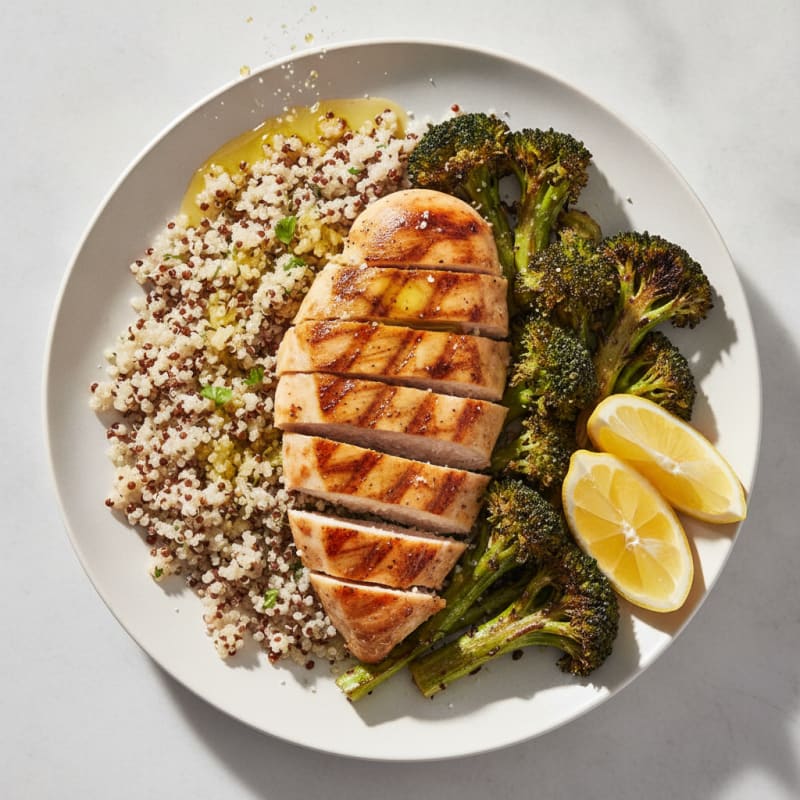 Grilled Chicken Breast with Quinoa and Roasted Broccoli