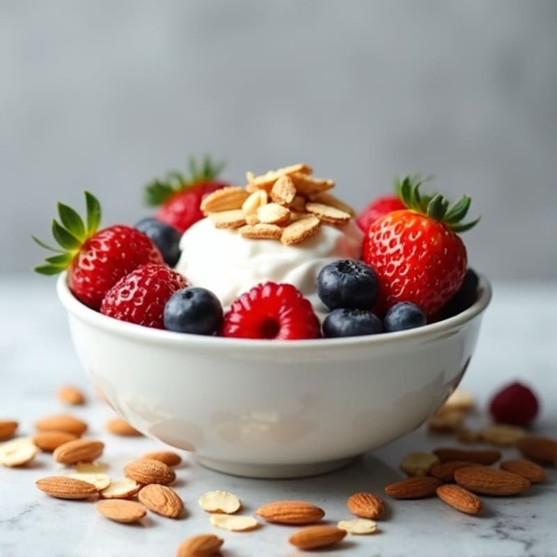Creamy Greek Yogurt with Fresh Berries and Crunchy Almonds