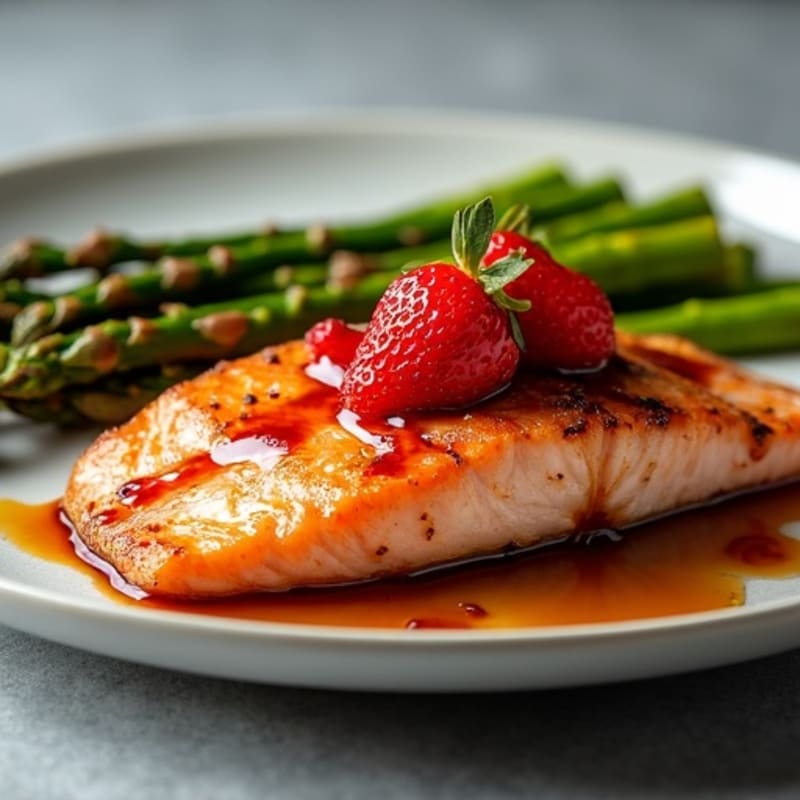 Pan-Seared Salmon with Strawberry Balsamic Glaze and Roasted Asparagus