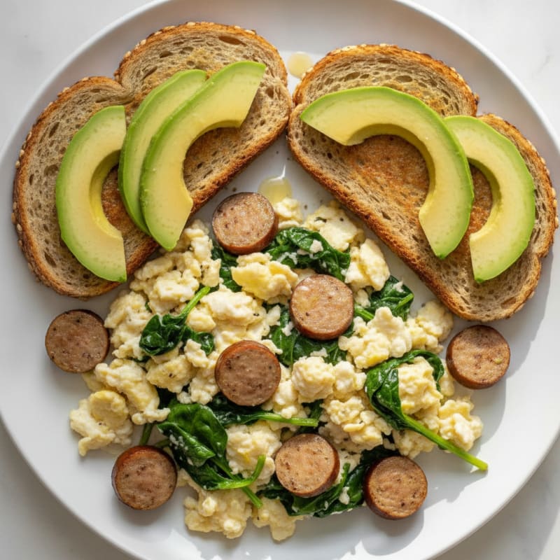 Scrambled Egg Whites with Turkey Sausage and Spinach