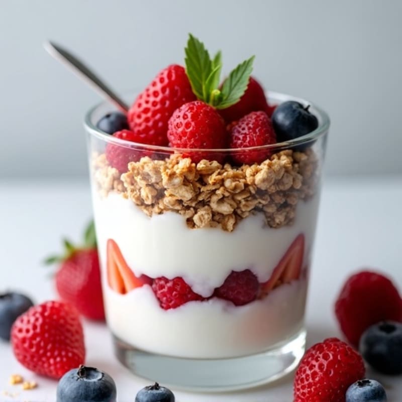 Greek Yogurt Parfait with Protein Granola and Mixed Berries