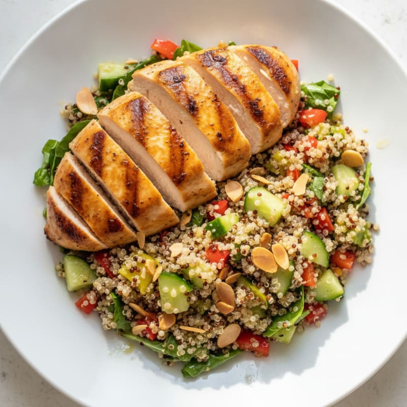 Grilled Chicken Breast with Crunchy Quinoa Salad and Lemon Vinaigrette
