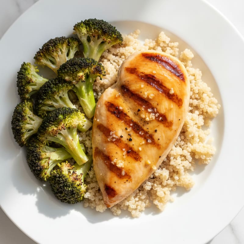 Grilled Chicken Breast with Roasted Broccoli and Quinoa