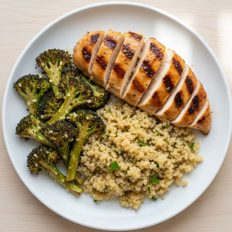 Grilled Chicken Breast with Quinoa and Roasted Broccoli