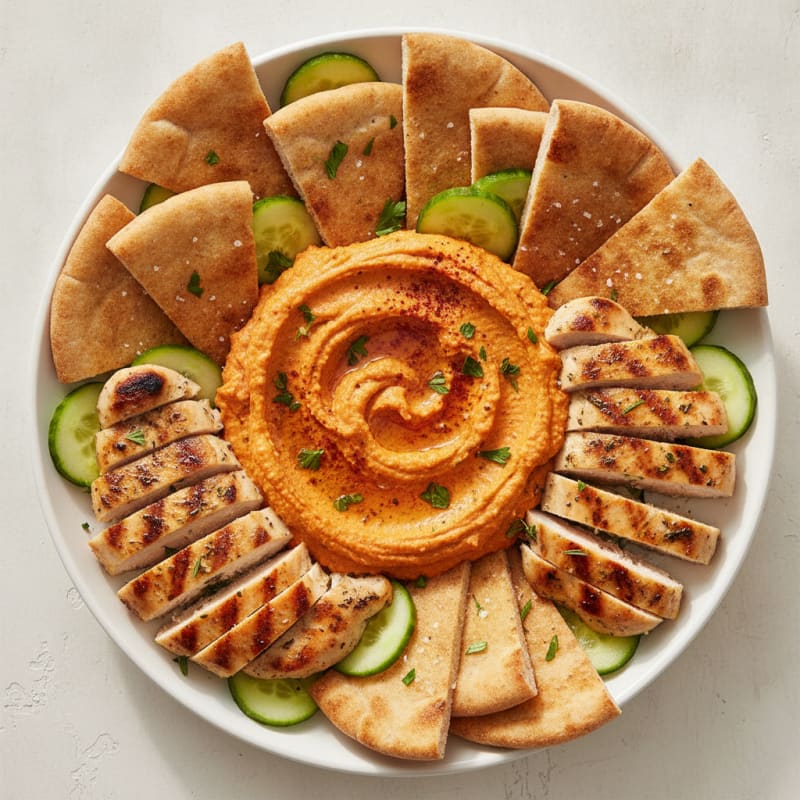 Roasted Red Pepper Hummus with Toasted Pita