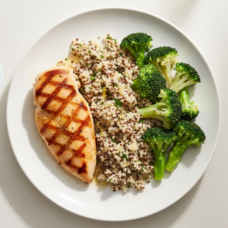 Grilled Chicken Breast with Quinoa and Steamed Broccoli
