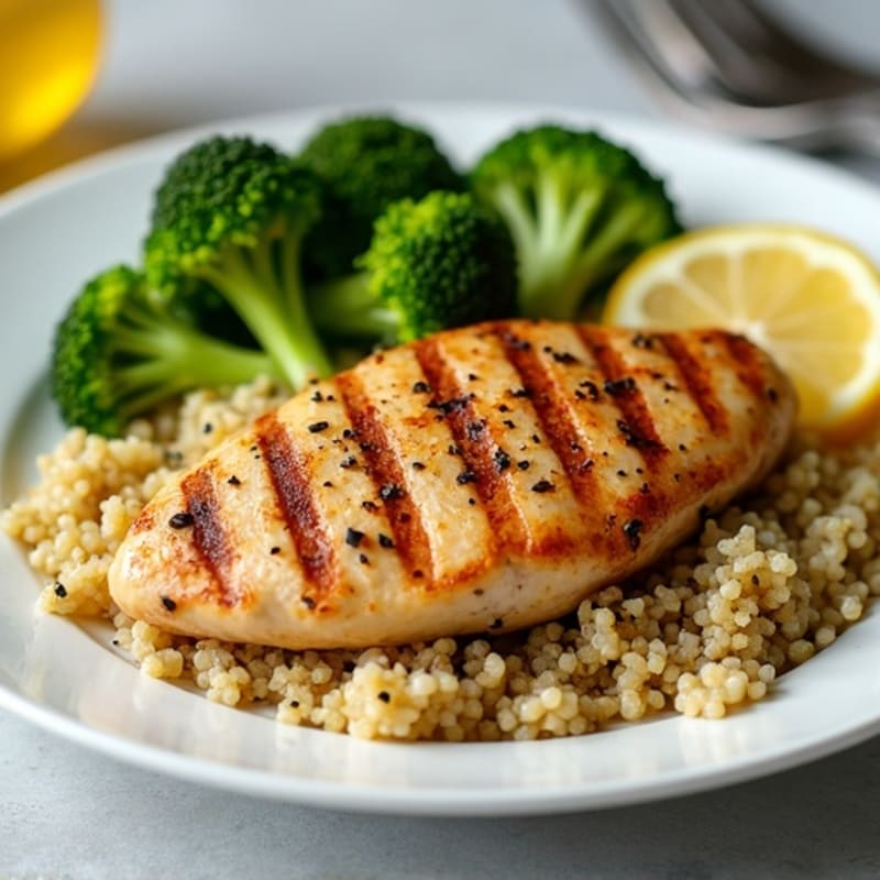 Grilled Chicken Breast with Roasted Broccoli and Quinoa