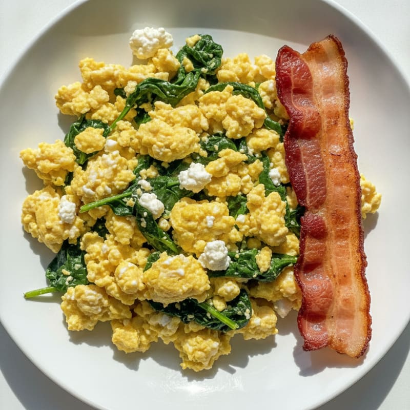 Cottage Cheese Scramble with Spinach and Turkey Bacon