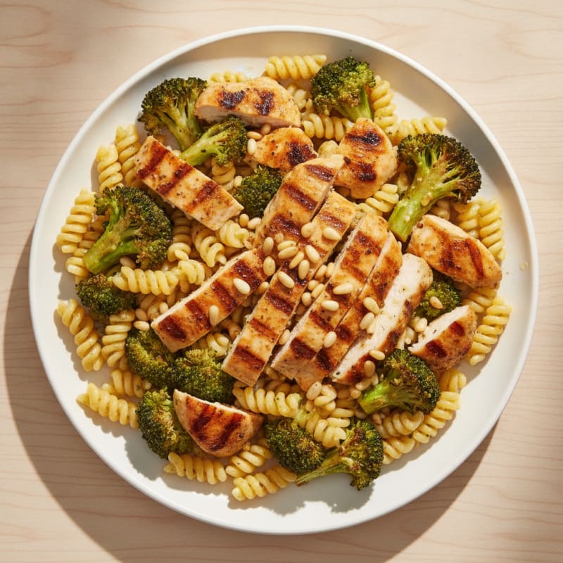 Grilled Chicken Pasta Salad with Roasted Broccoli