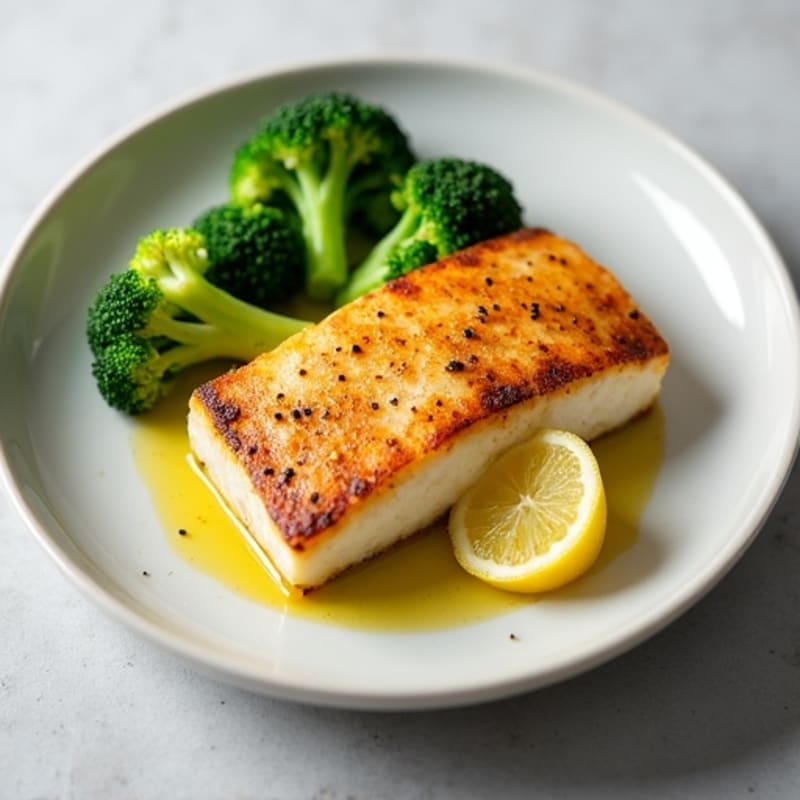 Seared Cod with Steamed Broccoli and Lemon