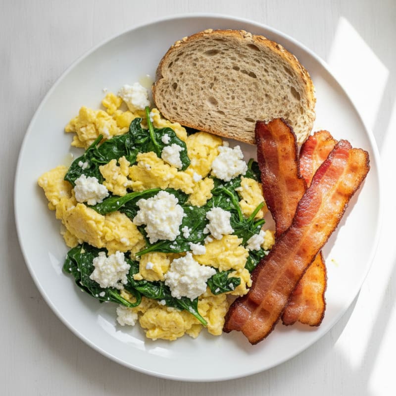 Cottage Cheese Scramble with Spinach and Turkey Bacon