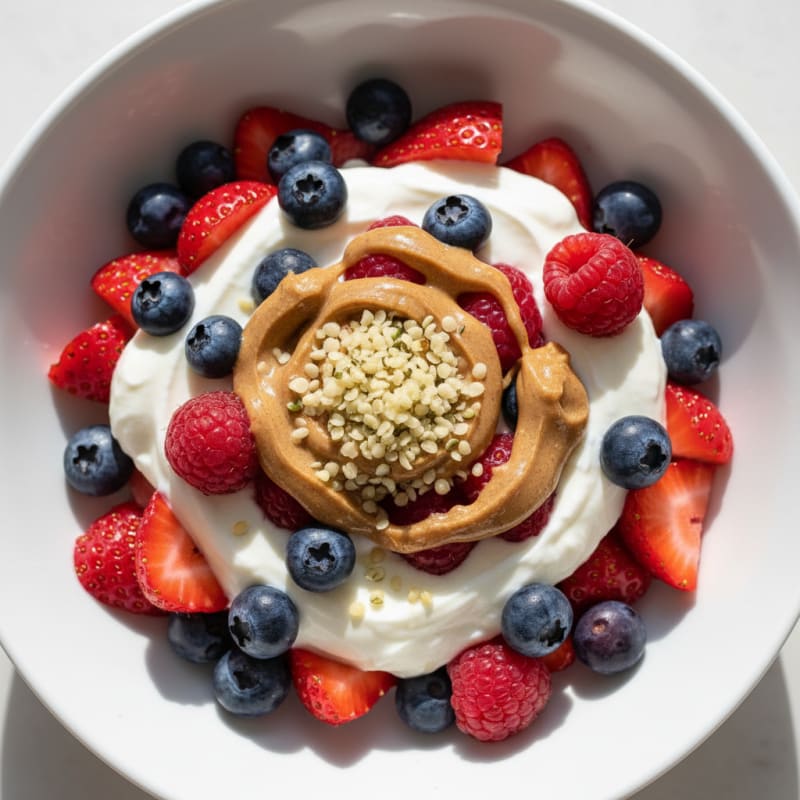Greek Yogurt Parfait with Almond Butter and Mixed Berries