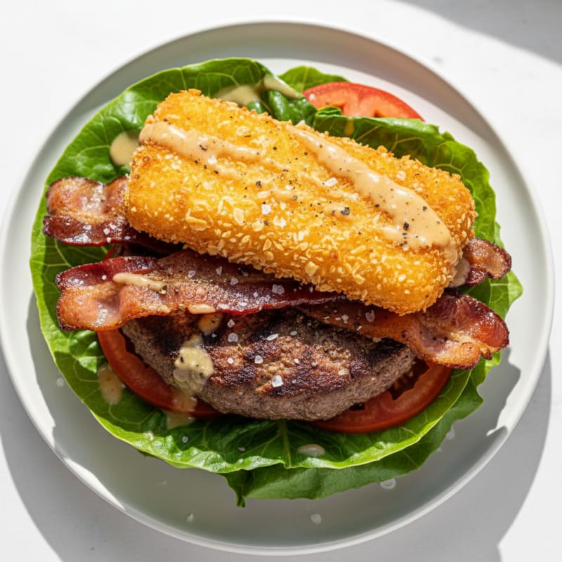 Crispy Mozzarella Stick Bacon Burger