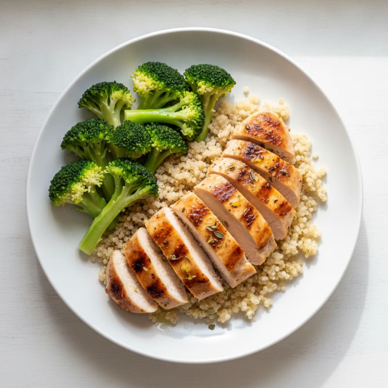 Grilled Chicken Breast with Quinoa and Steamed Broccoli