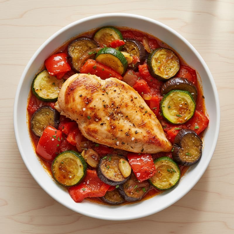 Roasted Vegetable Ratatouille with Herbed Chicken
