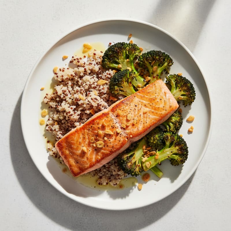 Seared Salmon with Roasted Broccoli and Quinoa