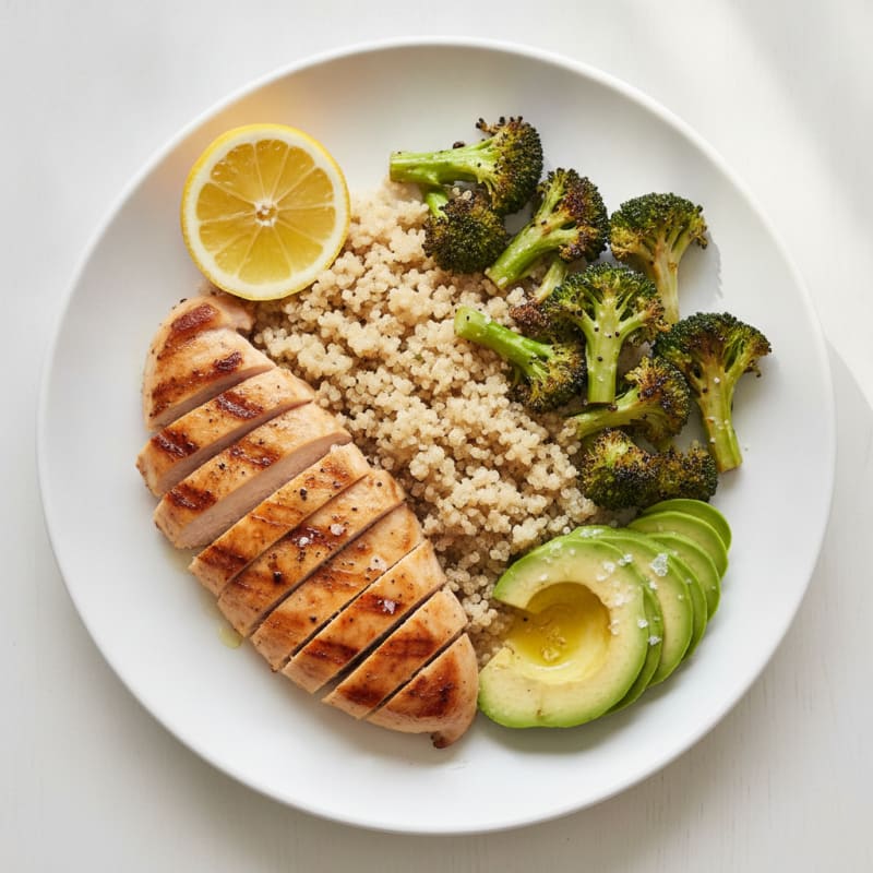 Grilled Chicken Breast with Quinoa and Roasted Broccoli