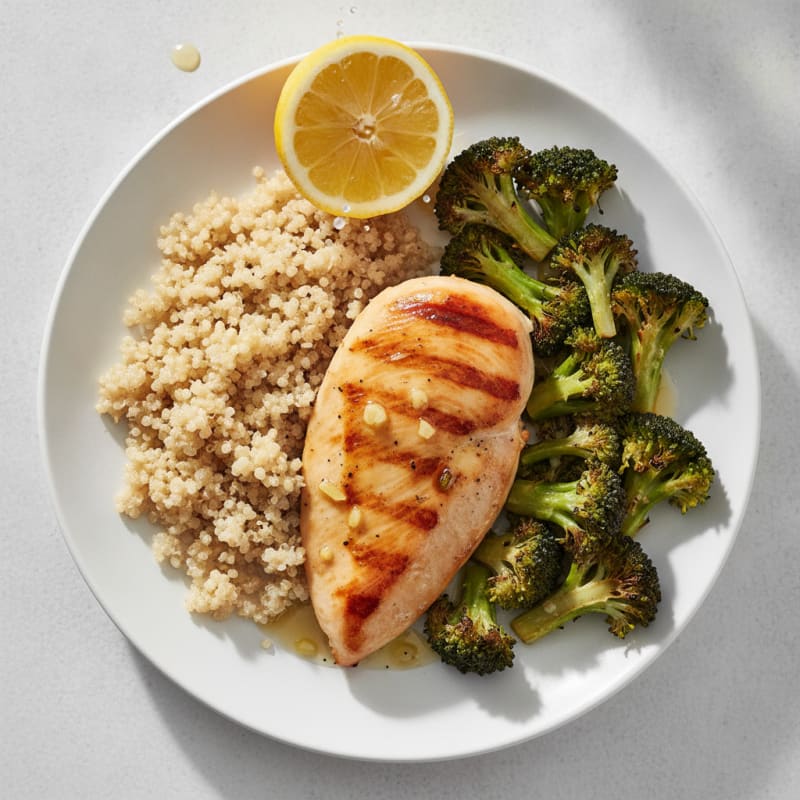 Grilled Chicken Breast with Roasted Broccoli and Quinoa