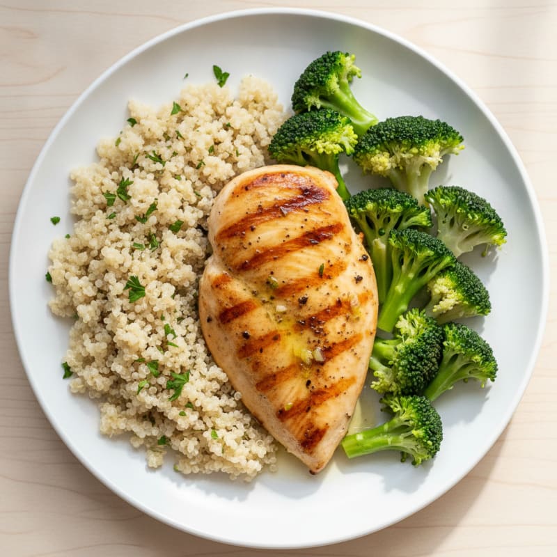 Grilled Chicken Breast with Quinoa and Steamed Broccoli