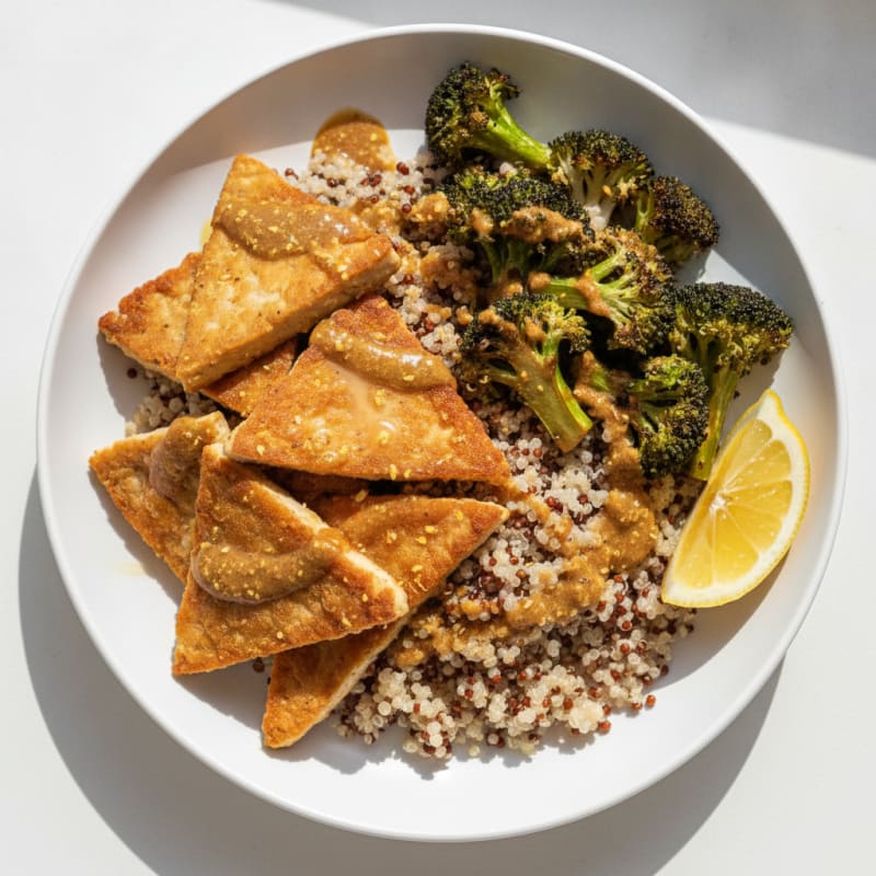 Crispy Tempeh and Quinoa Power Bowl with Roasted Broccoli