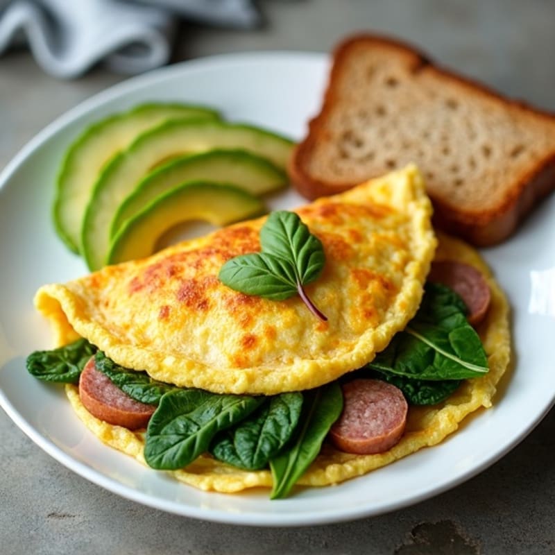 Egg White Spinach Omelette with Turkey Sausage