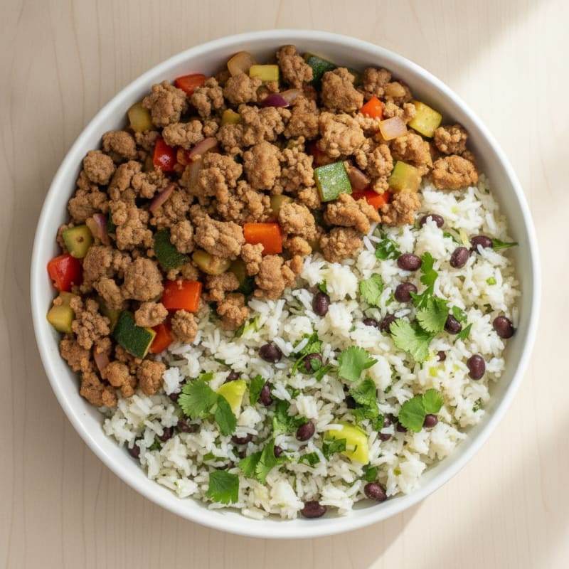 Lean Beef and Vegetable Skillet with Cilantro-Lime Rice