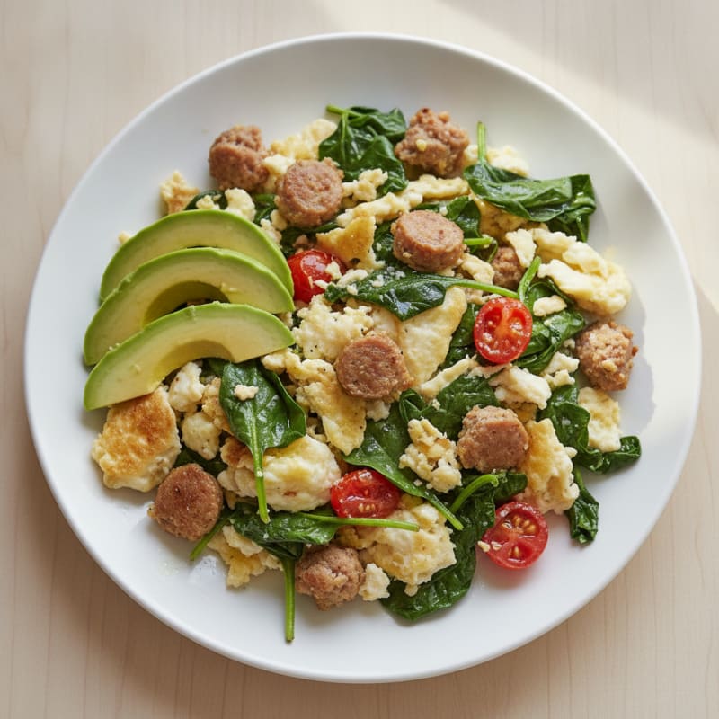 Egg White Scramble with Turkey Sausage and Spinach