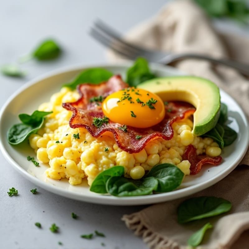 Egg White Scramble with Spinach and Turkey Bacon