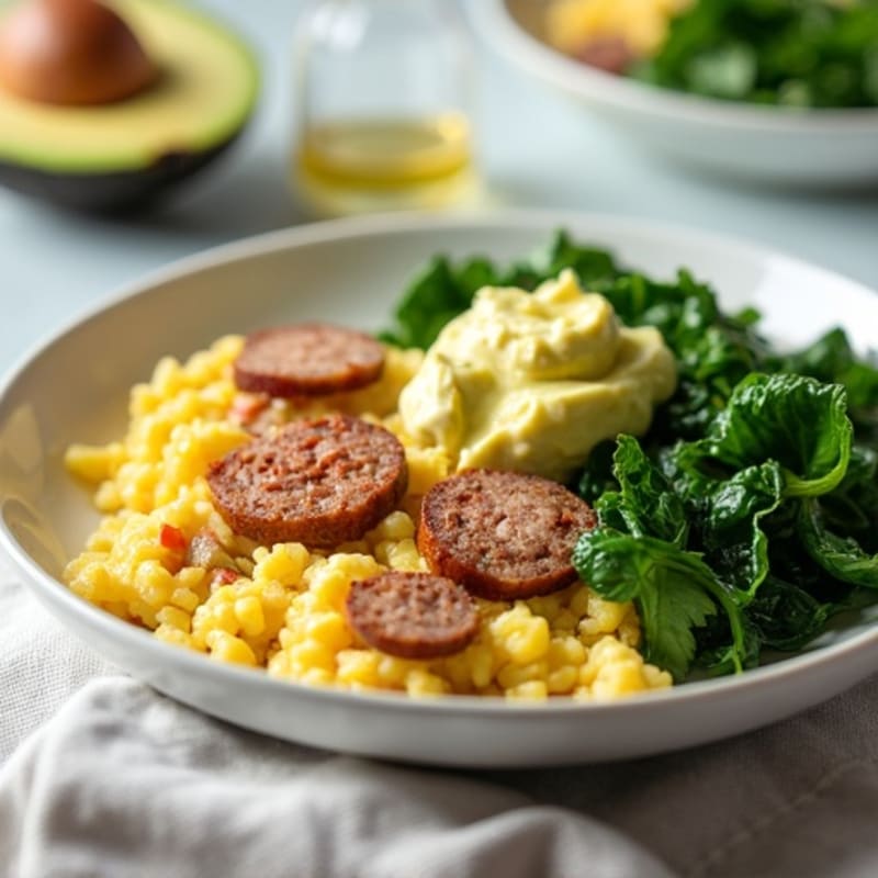 Egg White Scramble with Turkey Sausage and Sautéed Spinach