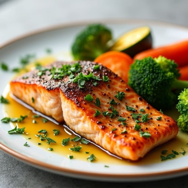 Herb-Crusted Pan Seared Salmon with Roasted Vegetables