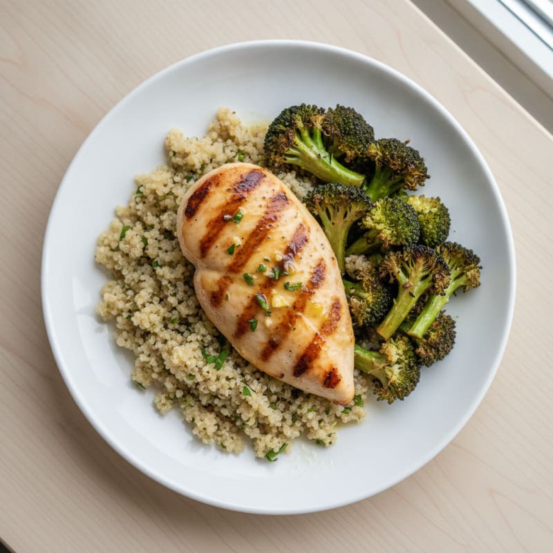 Grilled Chicken Breast with Quinoa and Roasted Broccoli