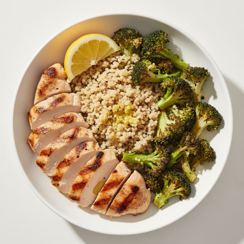 Grilled Chicken and Quinoa Bowl with Roasted Broccoli