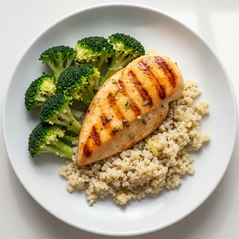 Grilled Chicken Breast with Quinoa and Steamed Broccoli