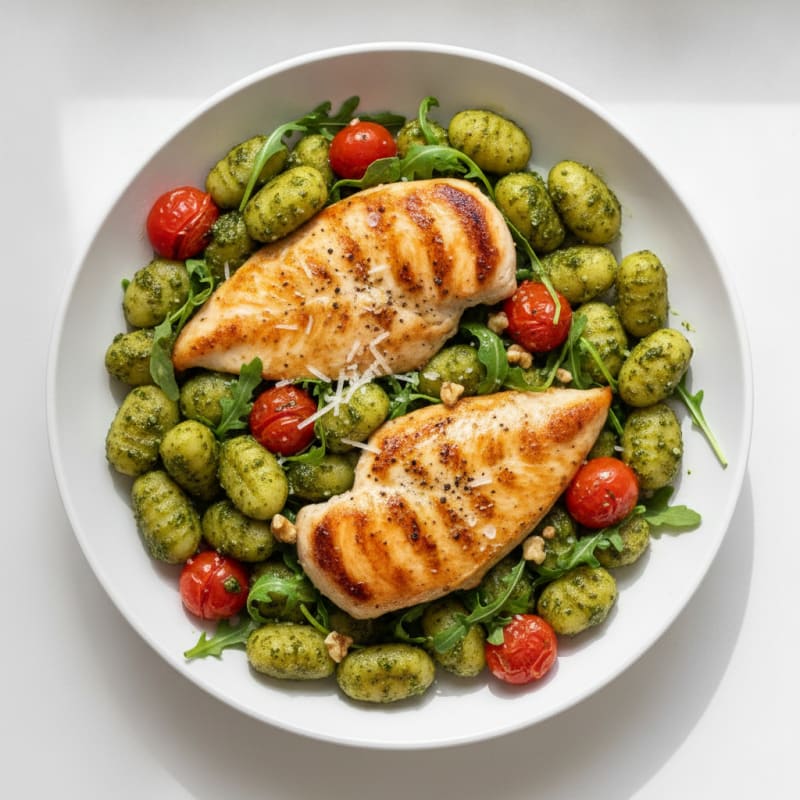 Gnocchi with Arugula Pesto and Cherry Tomatoes