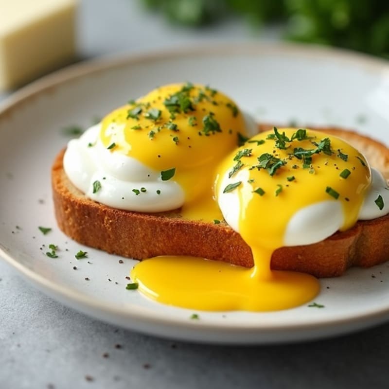 Herb-Poached Eggs with Hollandaise on Toasted Sourdough