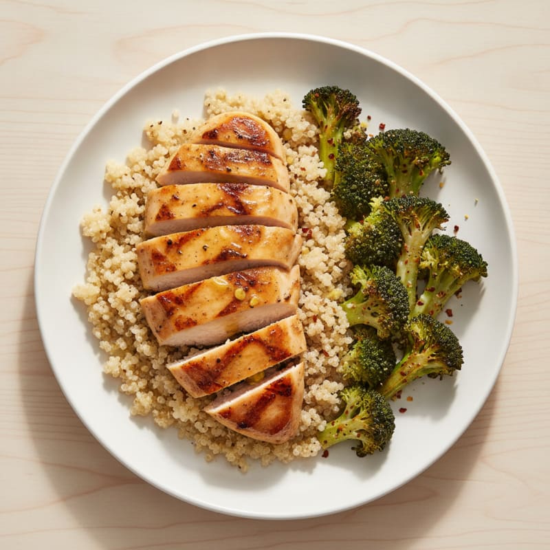 Grilled Chicken Breast with Quinoa and Roasted Broccoli