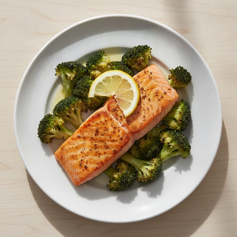 Pan-Seared Salmon with Roasted Broccoli and Lemon